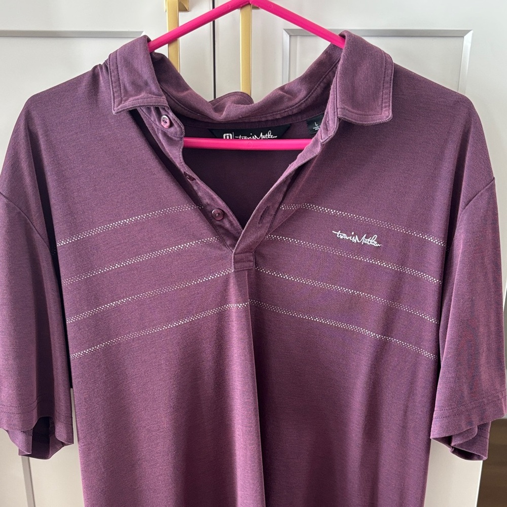 Travis Mathew Short-Sleeve Polo in Deep Plum with Subtle Stripe Detail